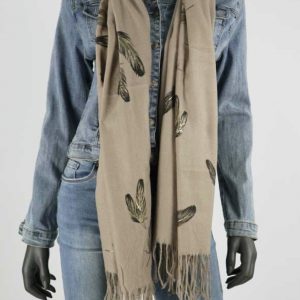Trendy Mode Tholen sjaal feathers taupe