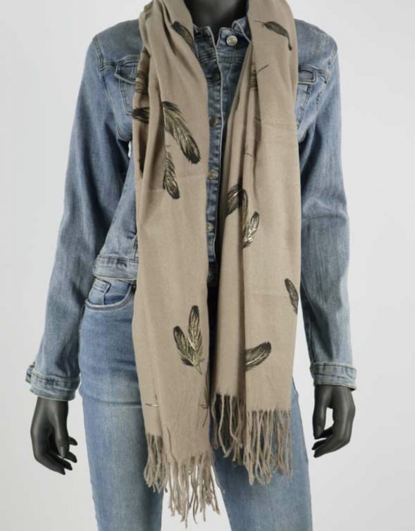 Trendy Mode Tholen sjaal feathers taupe