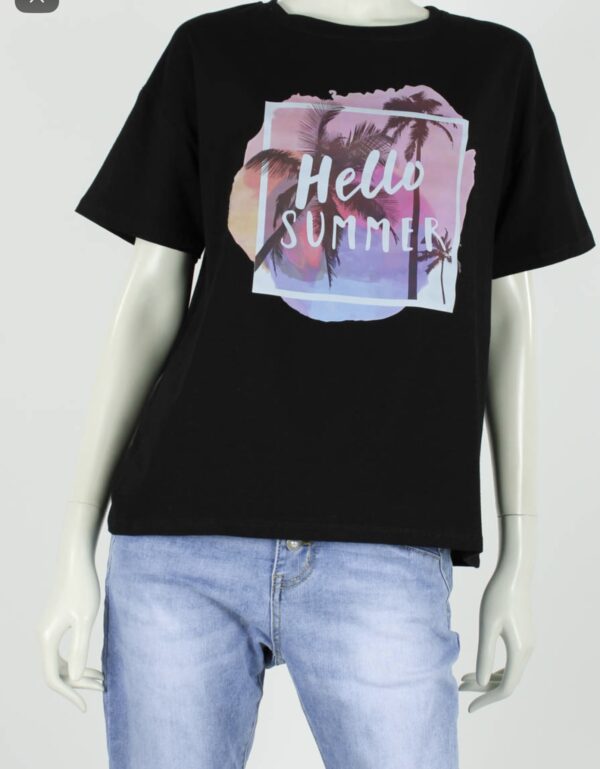 Shirt Hello Summer Zwart - Trendy Mode Tholen