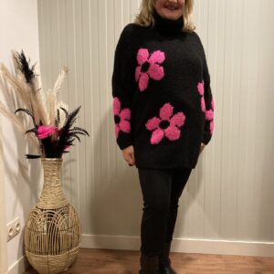 Trendy Mode Tholen - Trui Beauty Flower Zwart