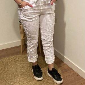 Trendy Mode Tholen - Stretchbroek Wit met zilveren bies